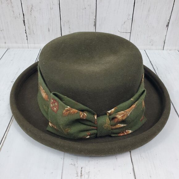 Conte of Florence Vintage Women\'s Olive 100% Wool Fedora Hat Made In Italy